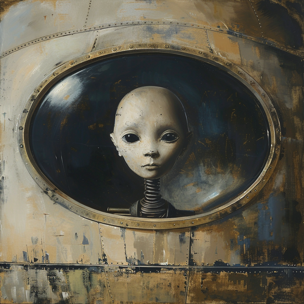 Sentient Mannequin UFO Pilot Painting