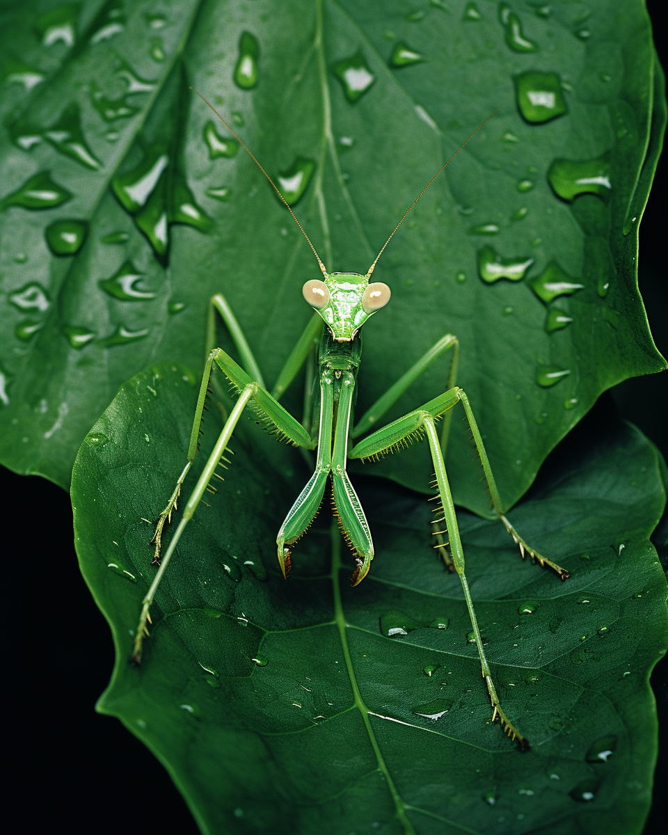 Close-Up of Mantis on Leaf