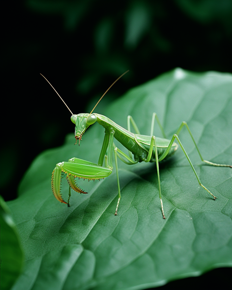 Beautiful Mantis Side View on Leaf