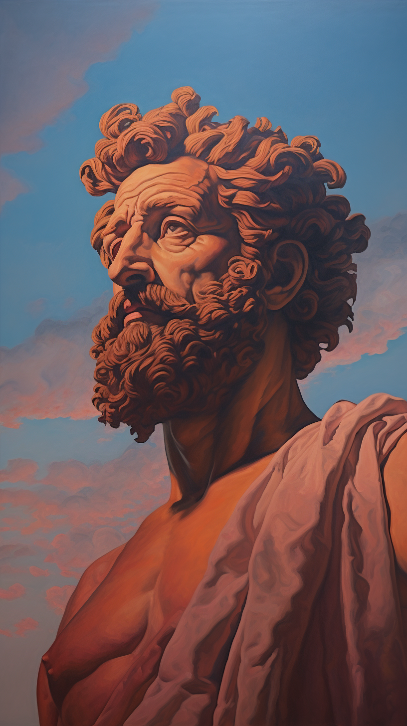 Marcus Aurelius with Wise Face Looking at the Horizon