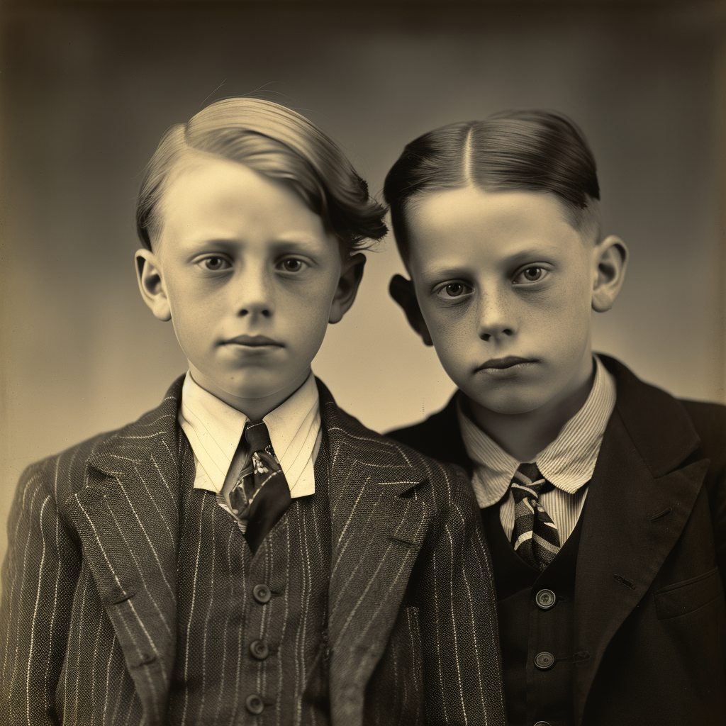 Two brothers posing in a studio photograph