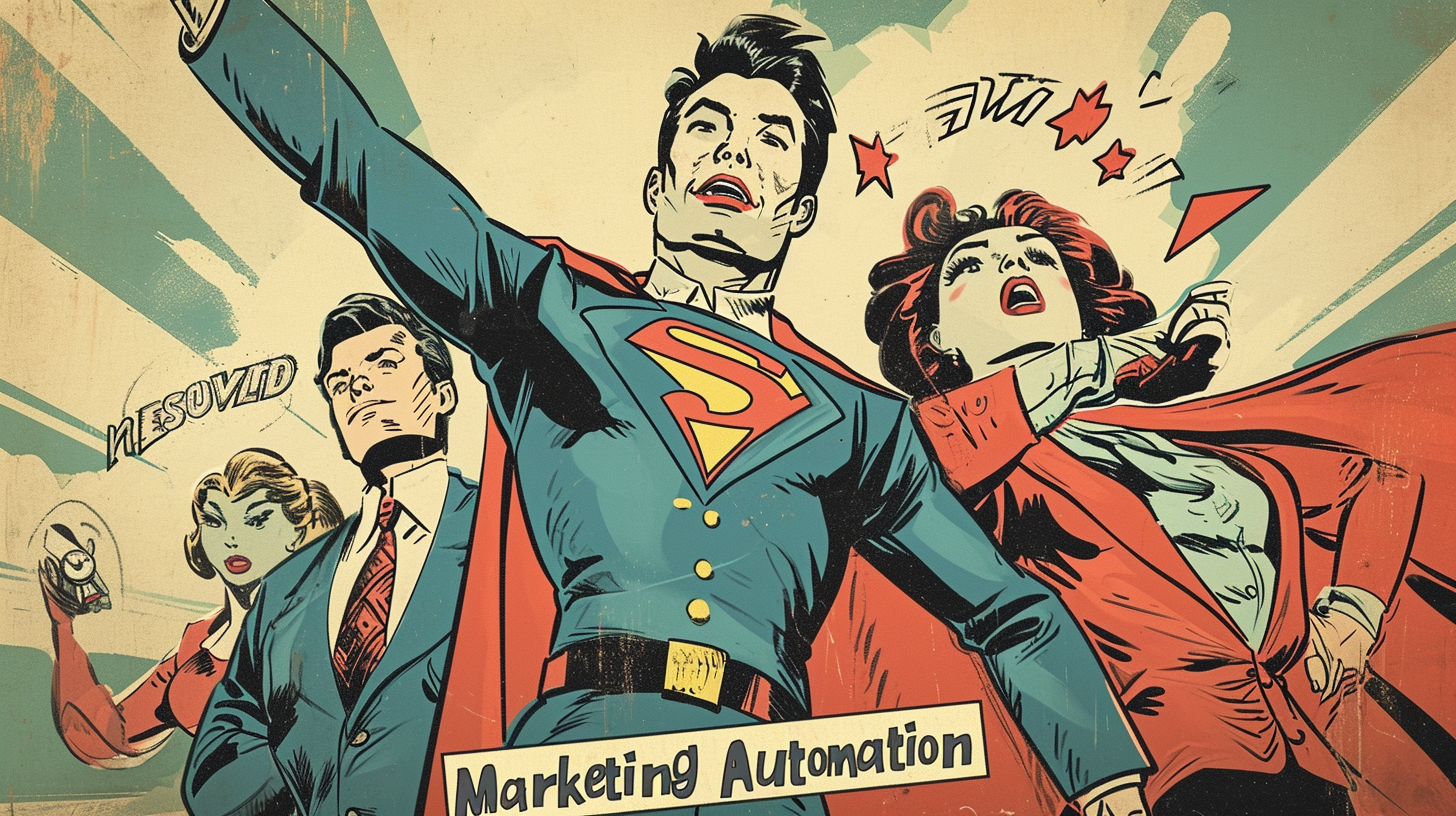 Superheroes wearing  Marketing Automation  suits