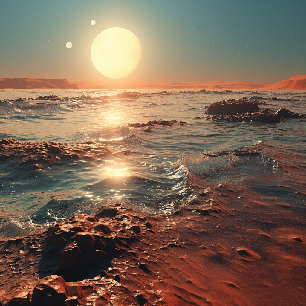 Realistic artwork of Mars oceans