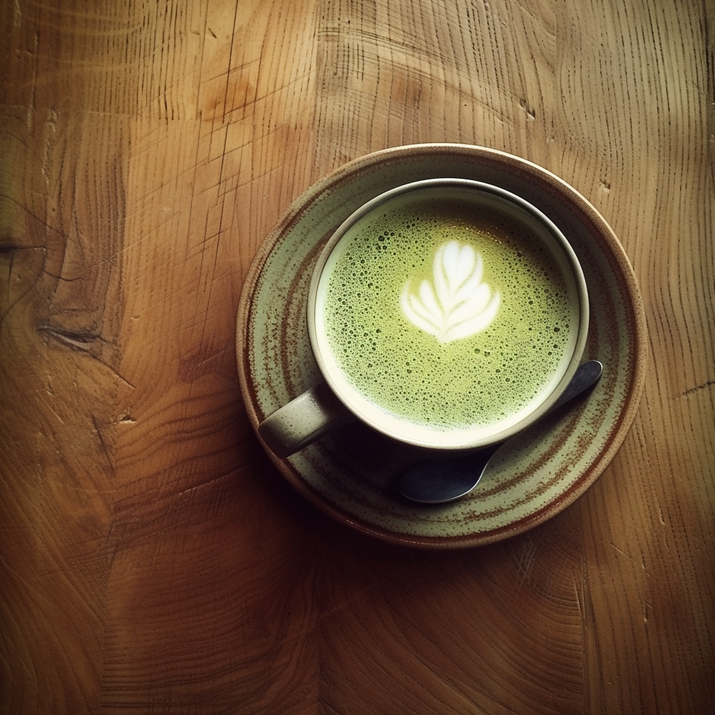 Matcha cup on wooden table