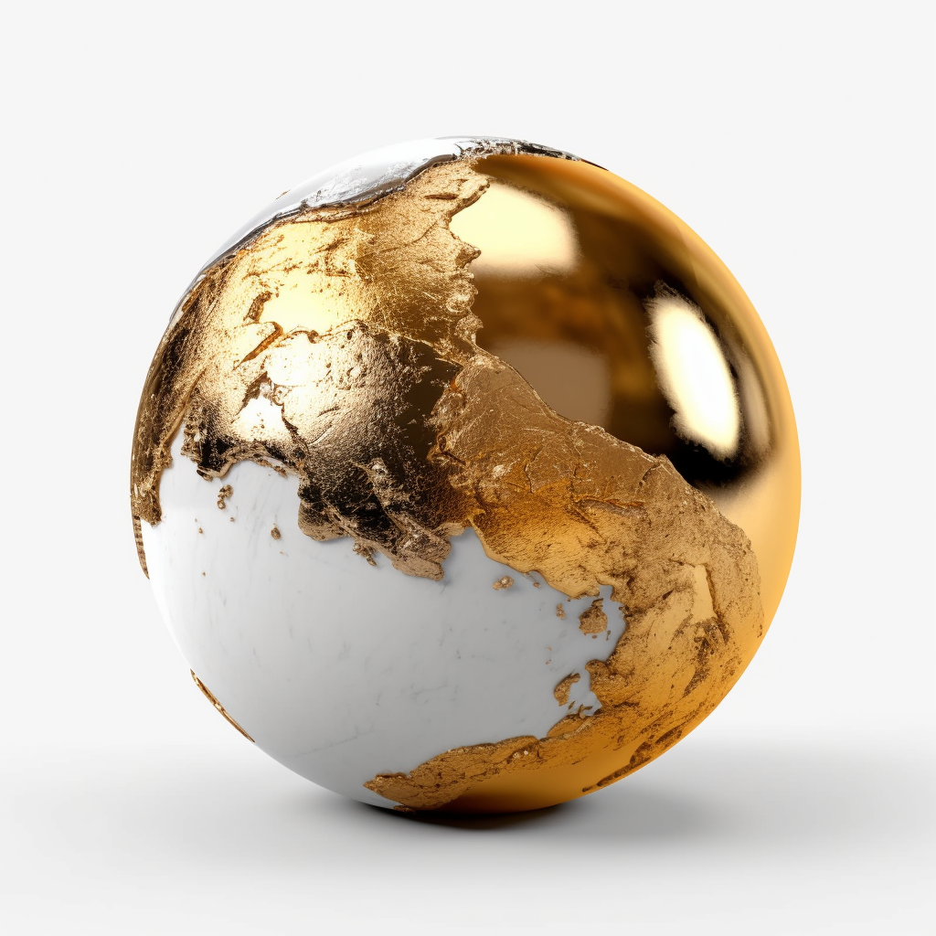 Gold Melting Material Shader Ball on White Background