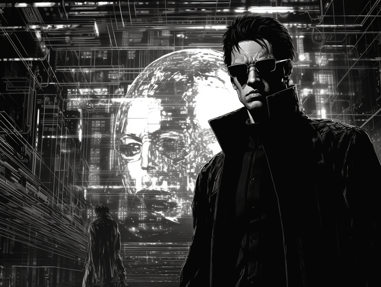 Black and White Manga-style Matrix DVD Screenshot