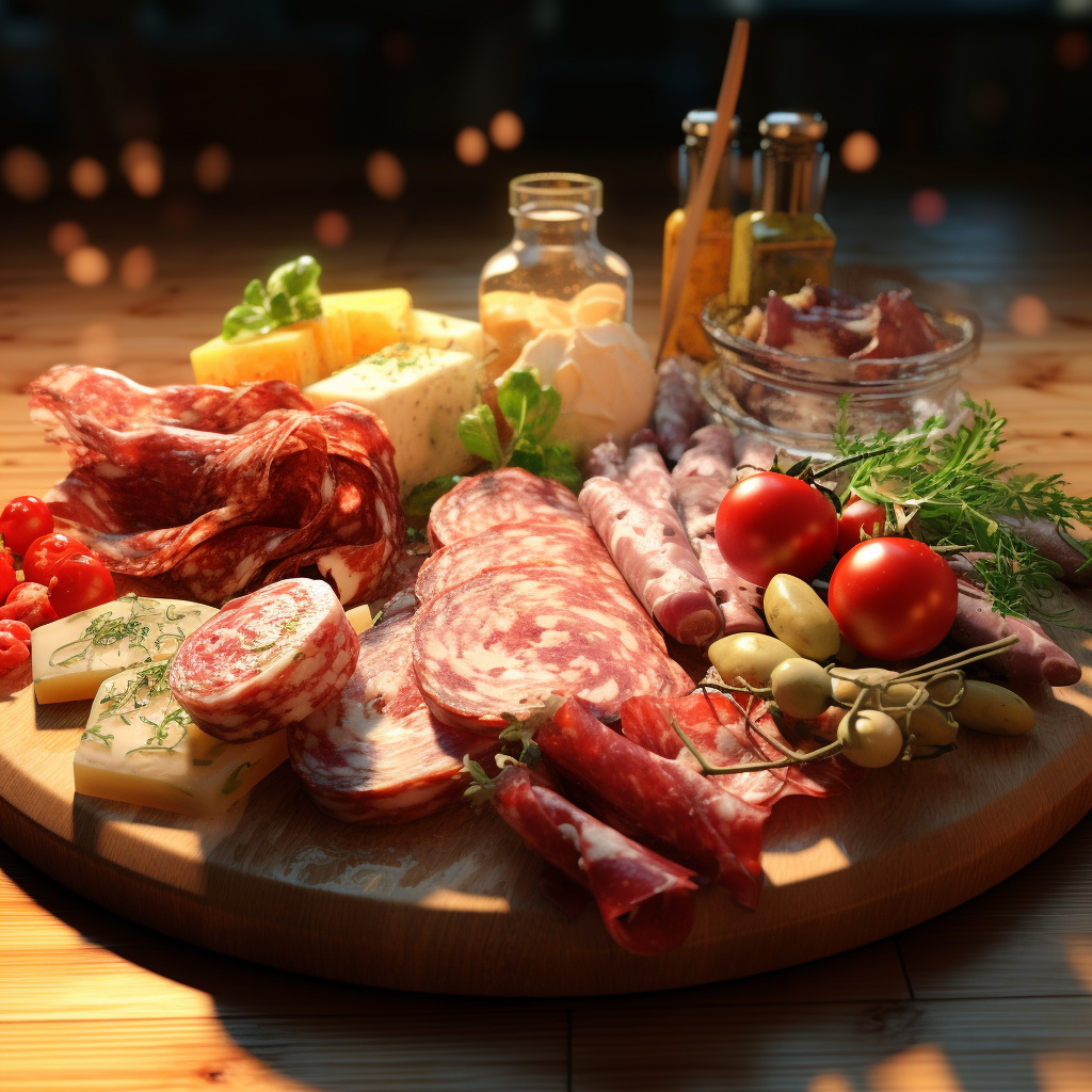 Savory Meat and Cheese Platter with Antipasta Salad