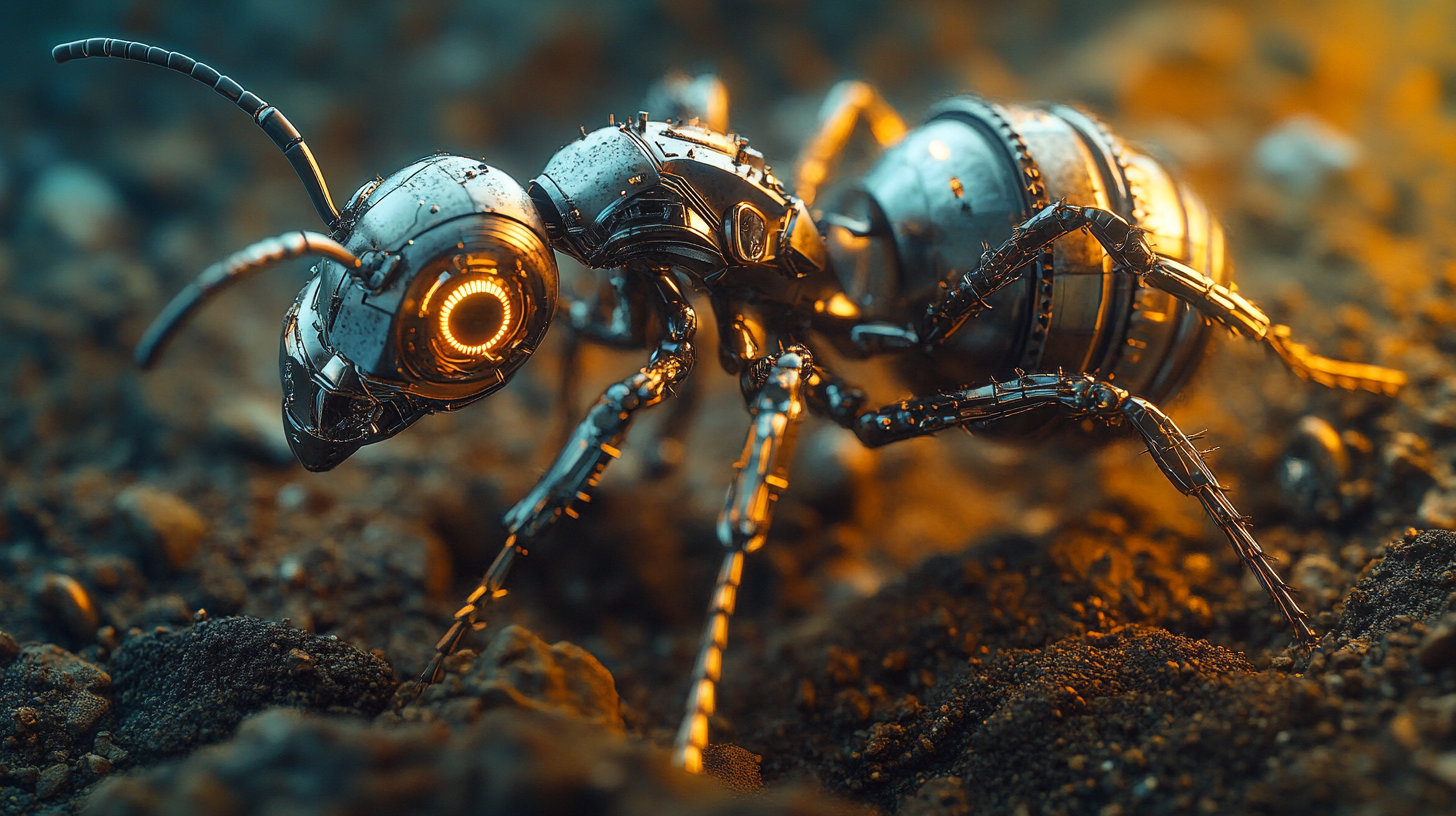 Detailed mechanical ant on soil