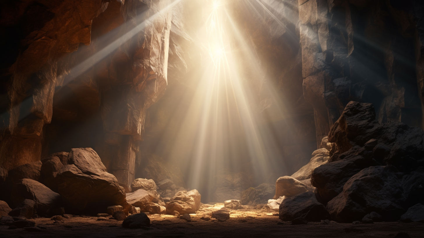 Mesmerizing medieval light ray cave artwork