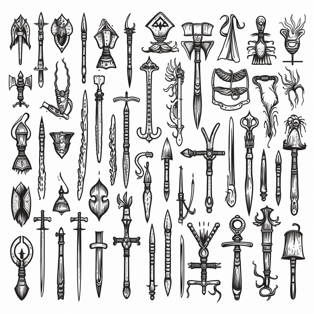 Hand drawn medieval weapons doodle