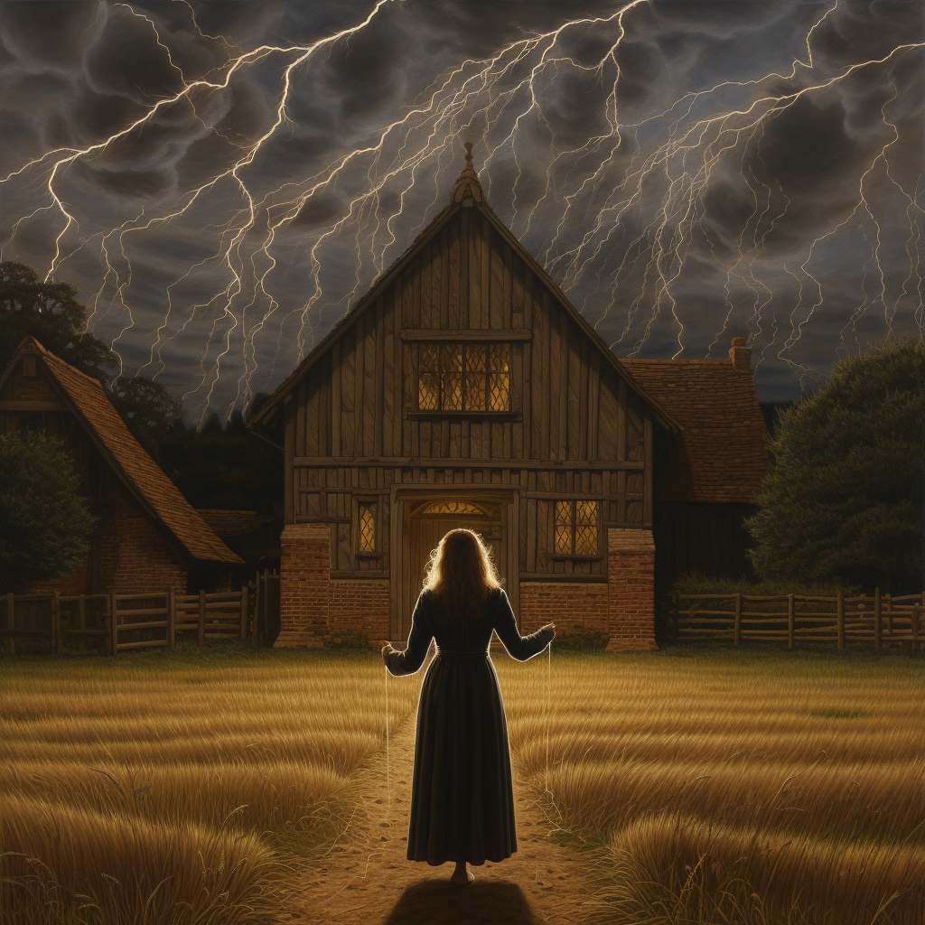 Woman conjuring lightning in medieval setting