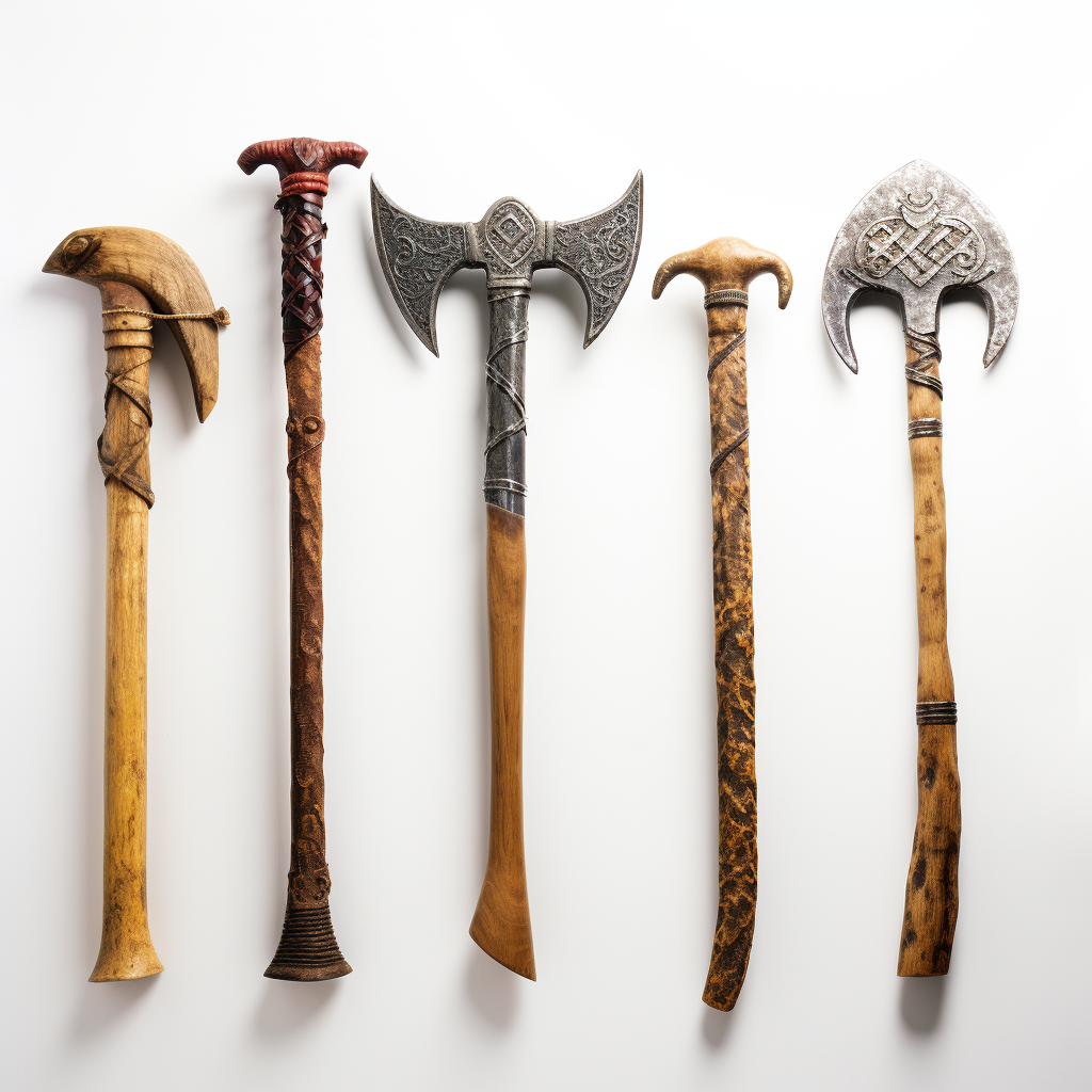 A series of medieval pickaxes on a white background