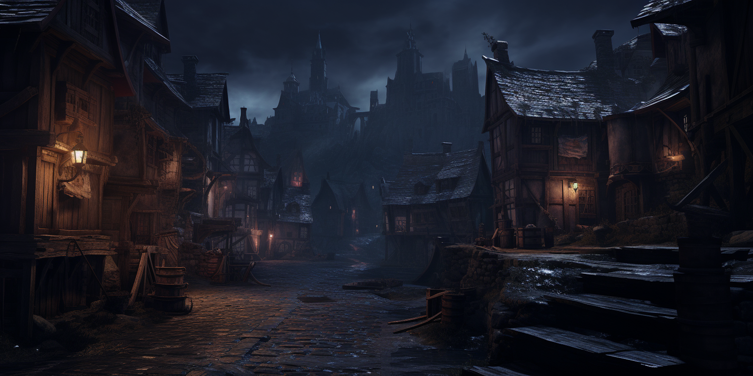 Fortified Medieval Town at Night