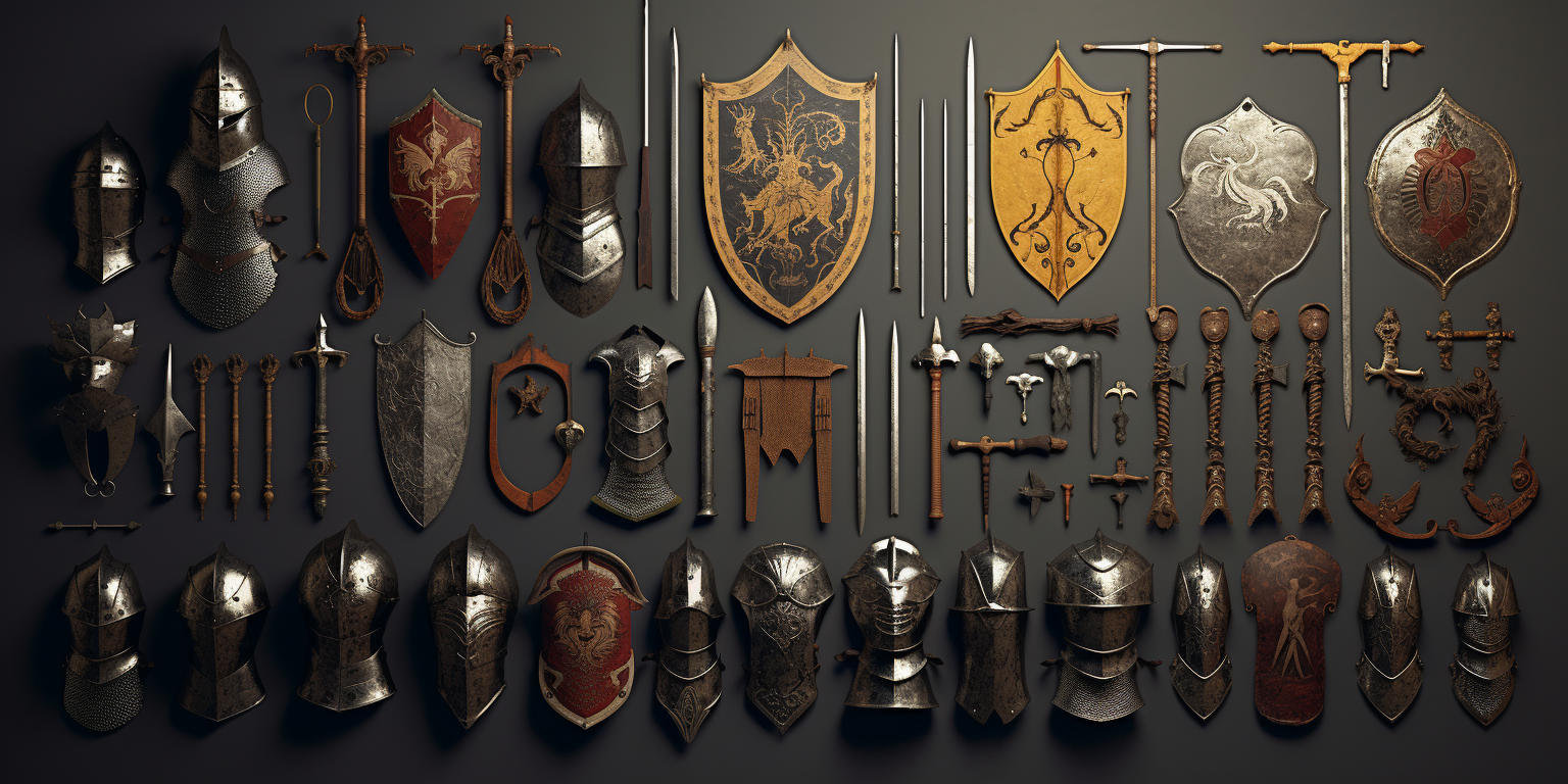 Medieval weapons and armor for battle