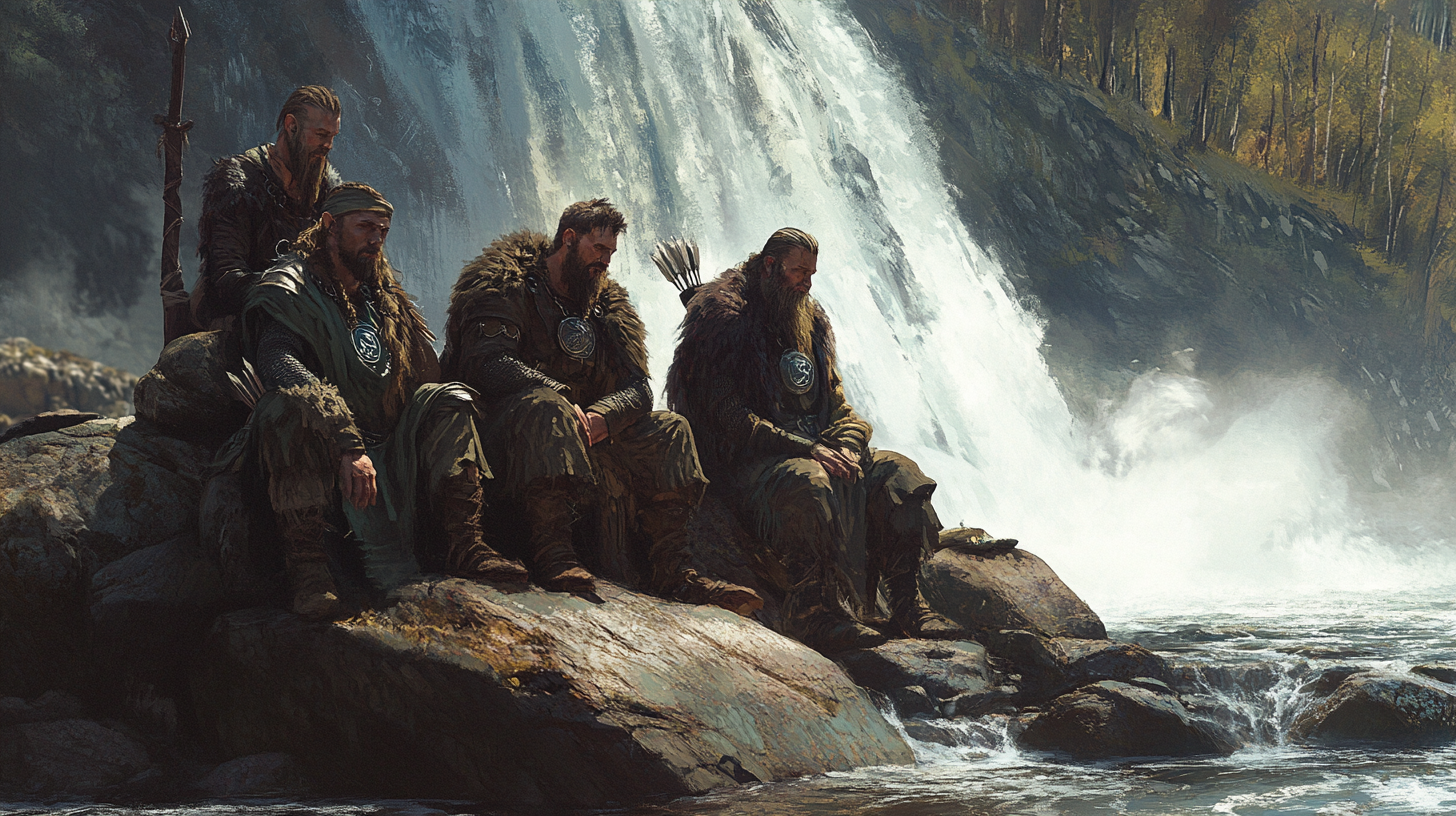 Berserkers resting by waterfall peacefully