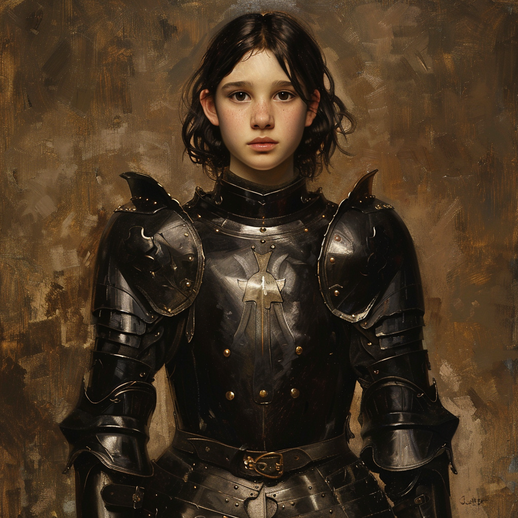 transgender girl in full plate mail armor portrait