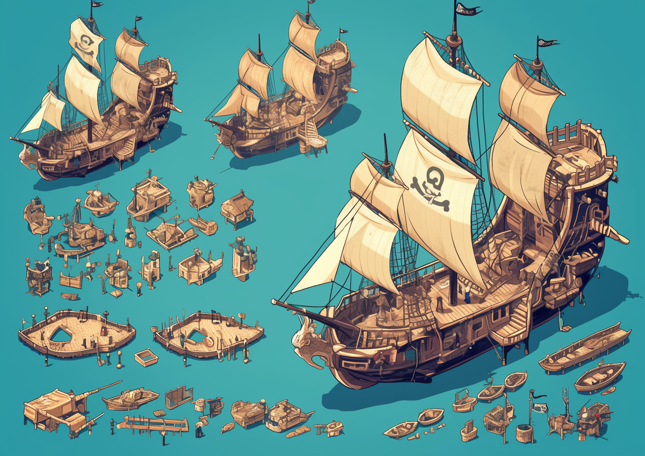 Whimsical Pirate Ship Cartoon Graphic