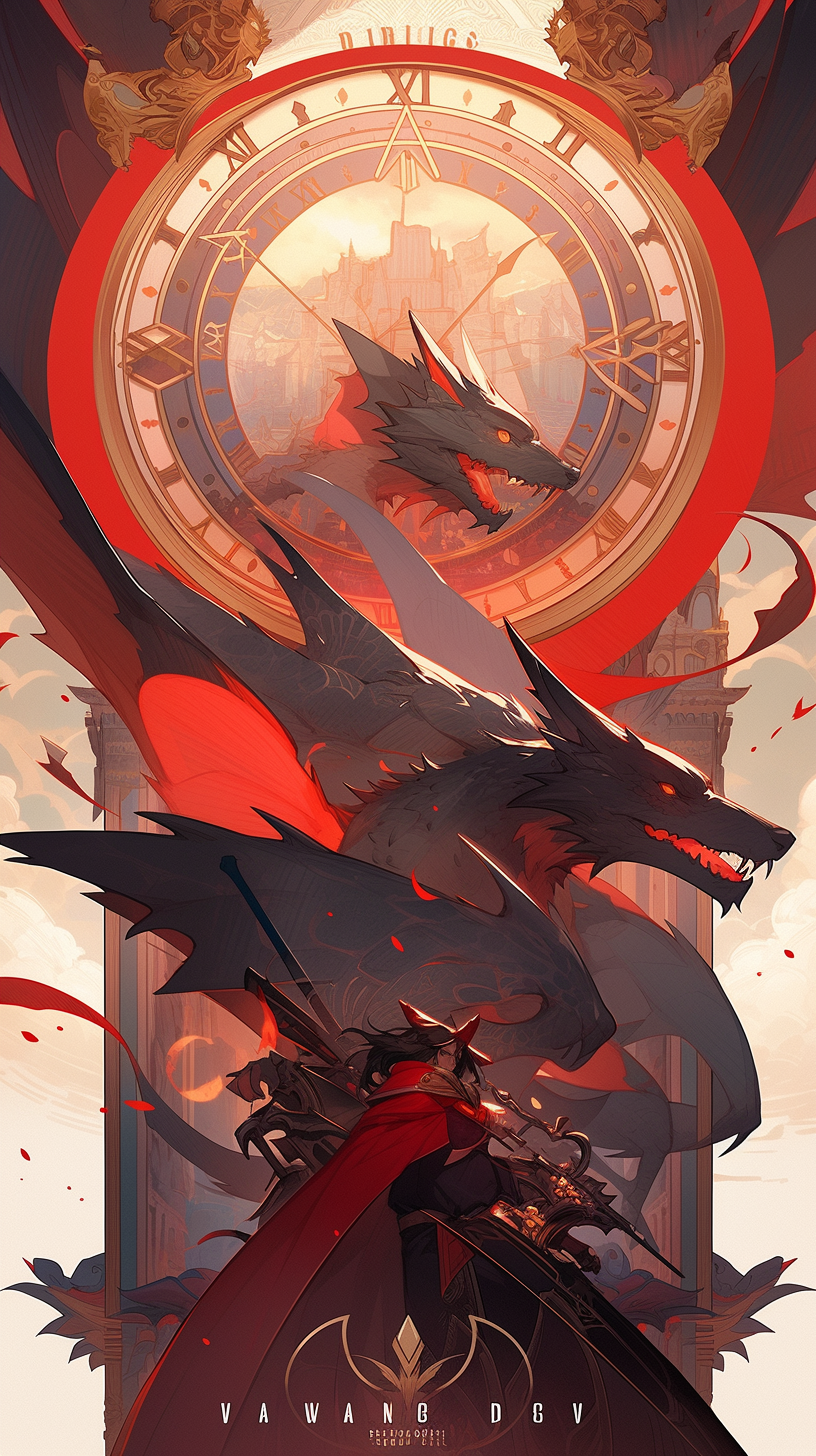 Cute dragon on red background