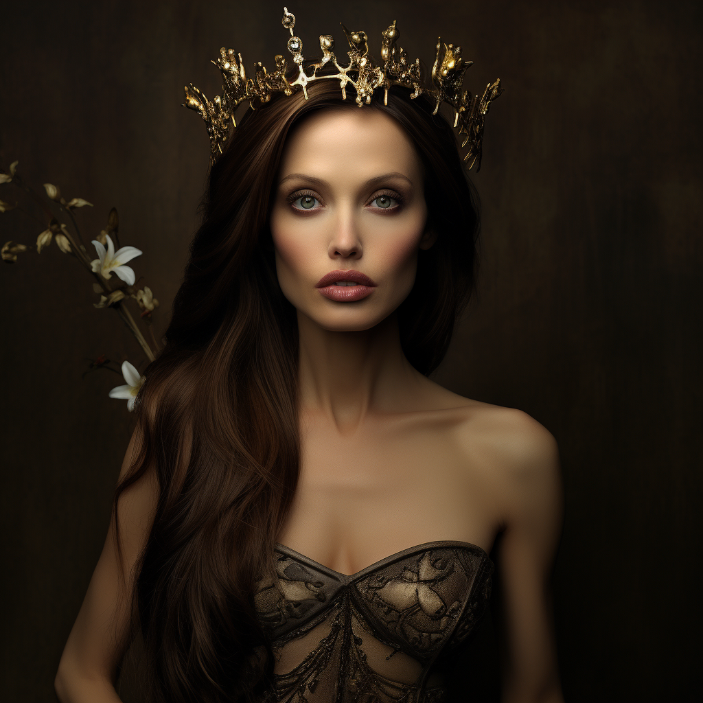 4. Stunning depiction of Angelina Jolie as a beautiful queen