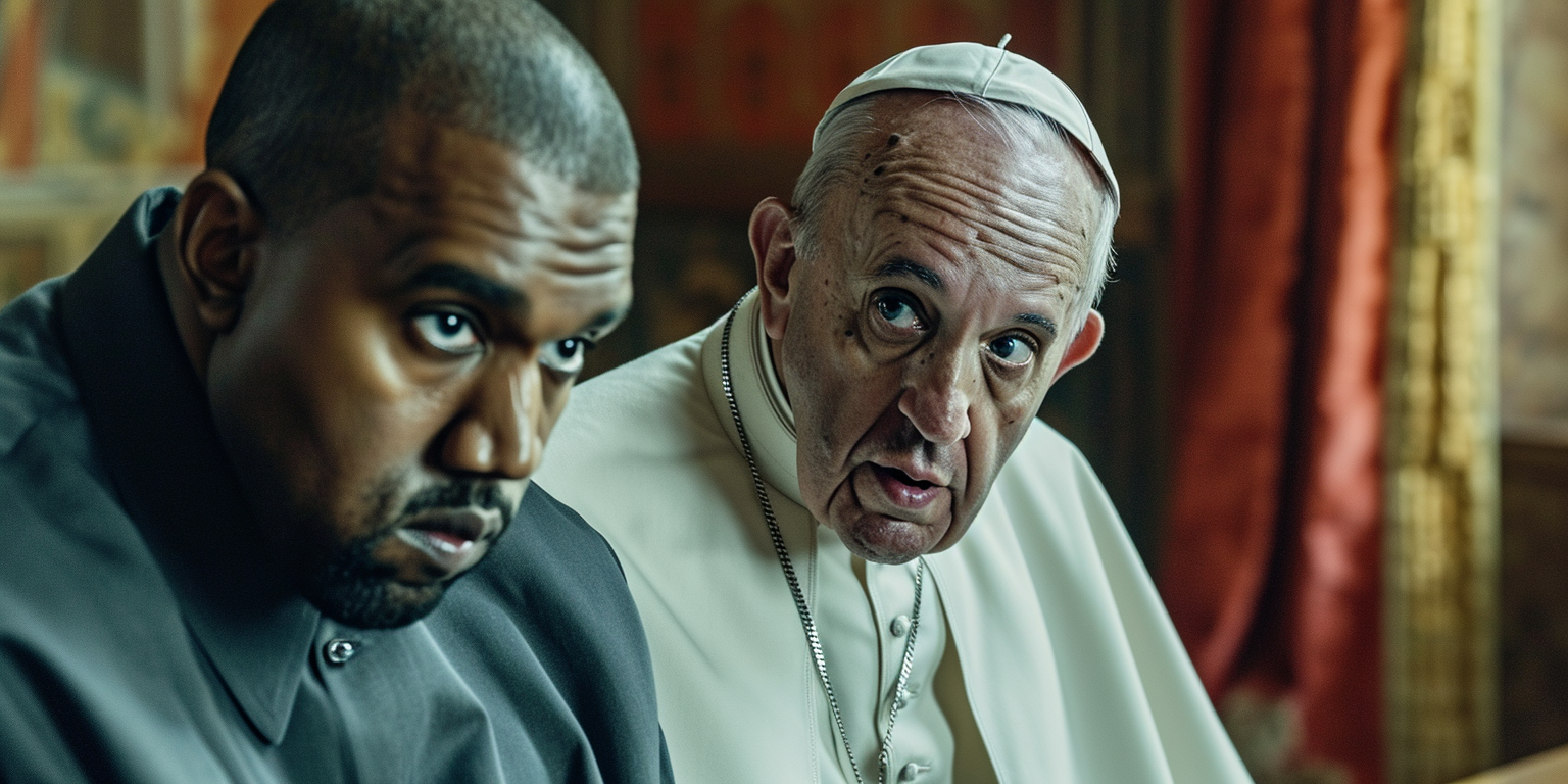 4. Kanye West whispers into Pope's ear with surprise