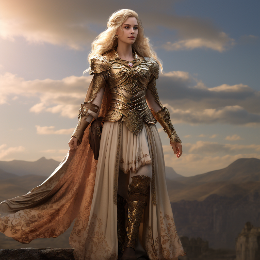 4. Beautiful blonde celestial warrior princess in full body view