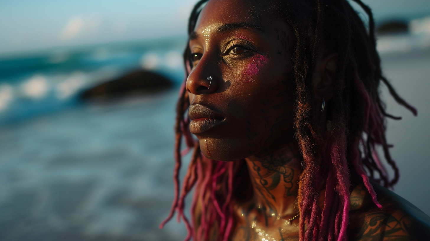 4. Cyberpunk black woman on the beach