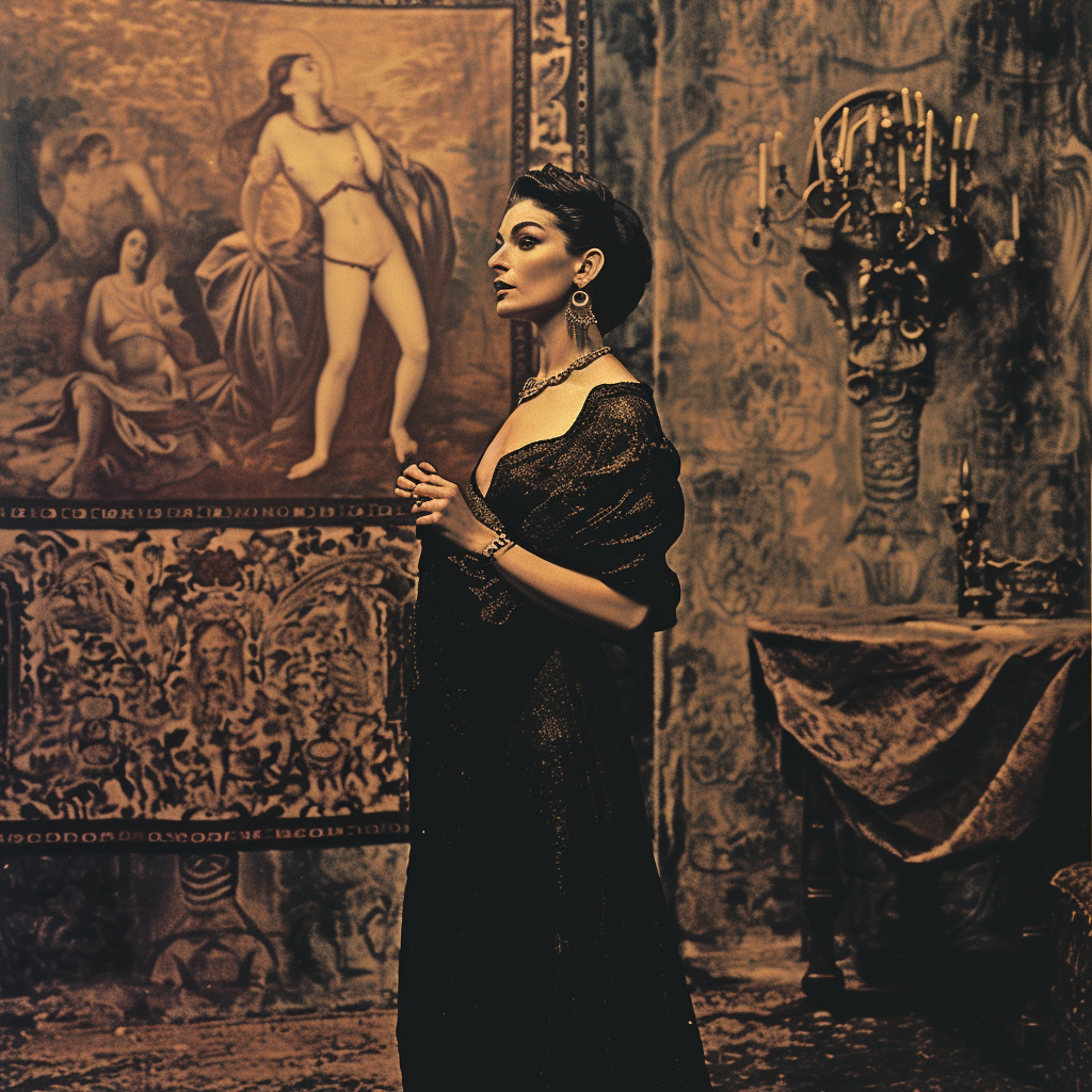 Maria Callas as Medea in Front of Tapestry