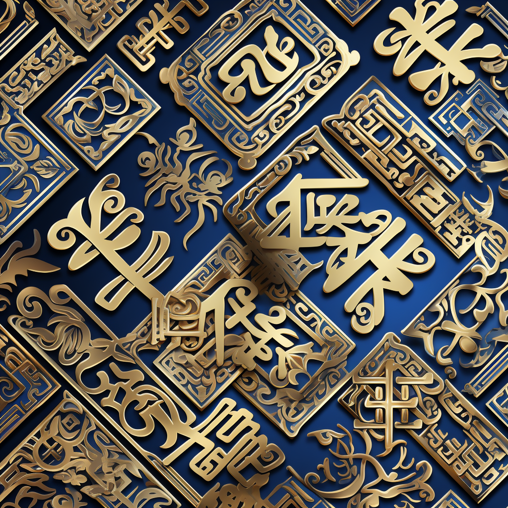 4. Chinese word pattern in blue and gold