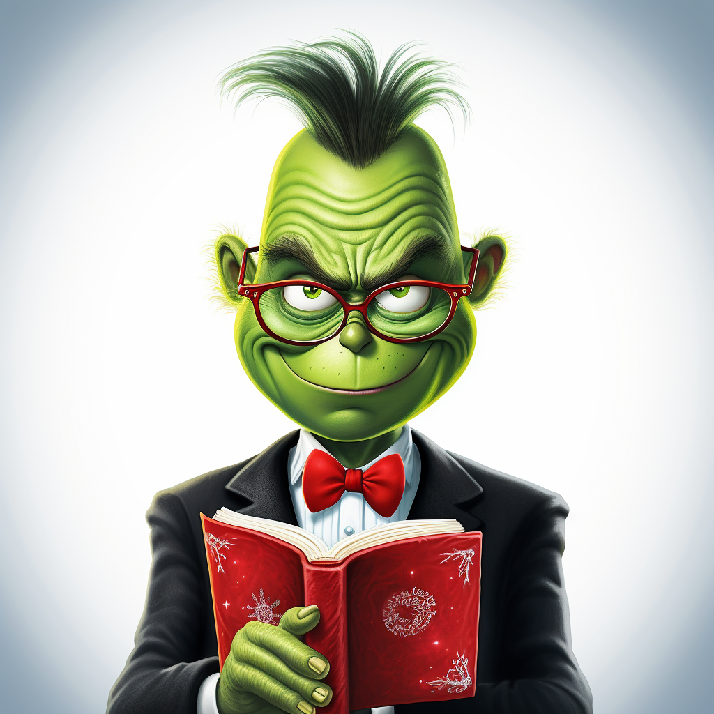 4. Disgusted Grinch with closed book