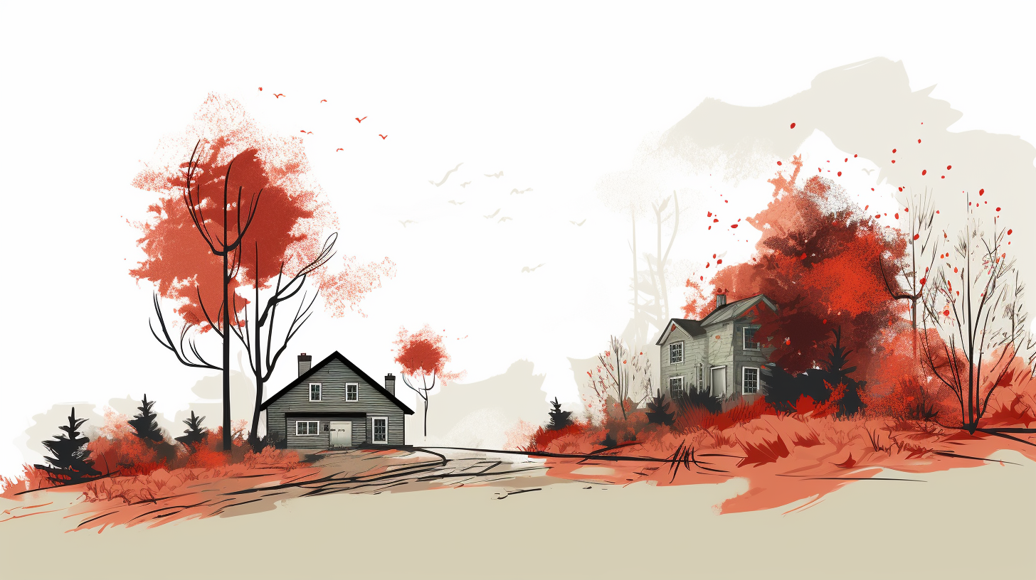 4. Vibrant fall scene house with textured brush edges