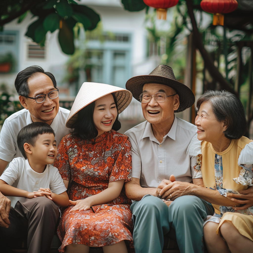 4. Happy Vietnamese family gathered and enjoying each other's company