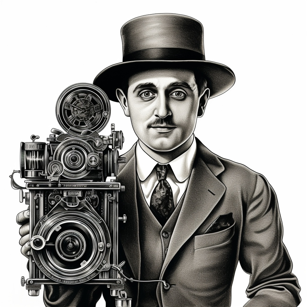 Man operating vintage 1930s camera