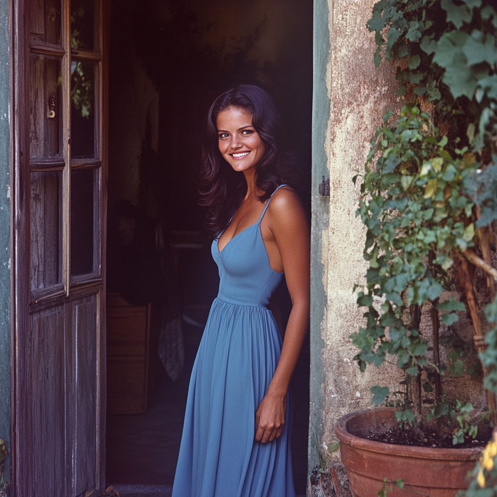 1970s colored photo of Claudia Cardinale in Tuscany.