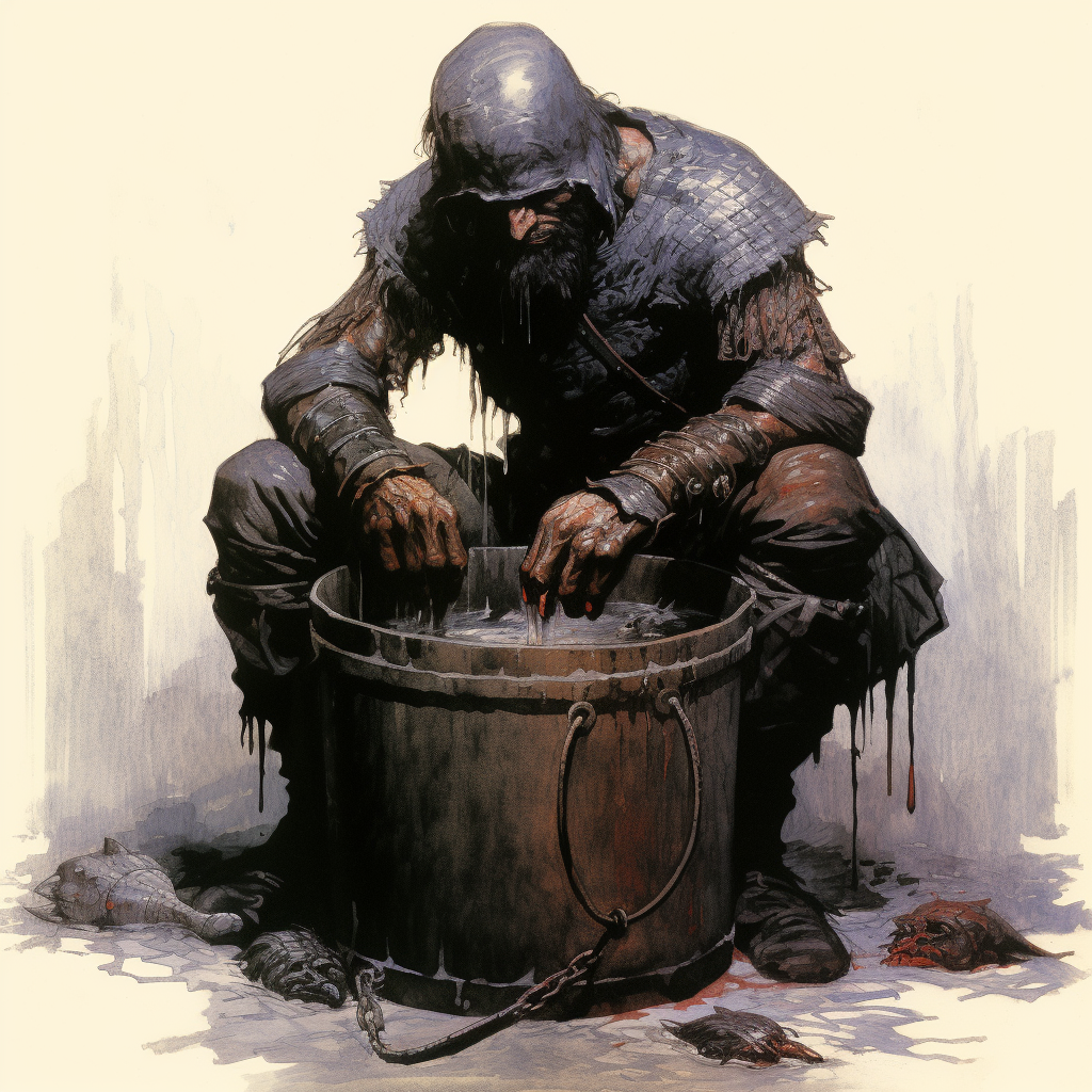 Illustration of 1970s fantasy book with meat bucket