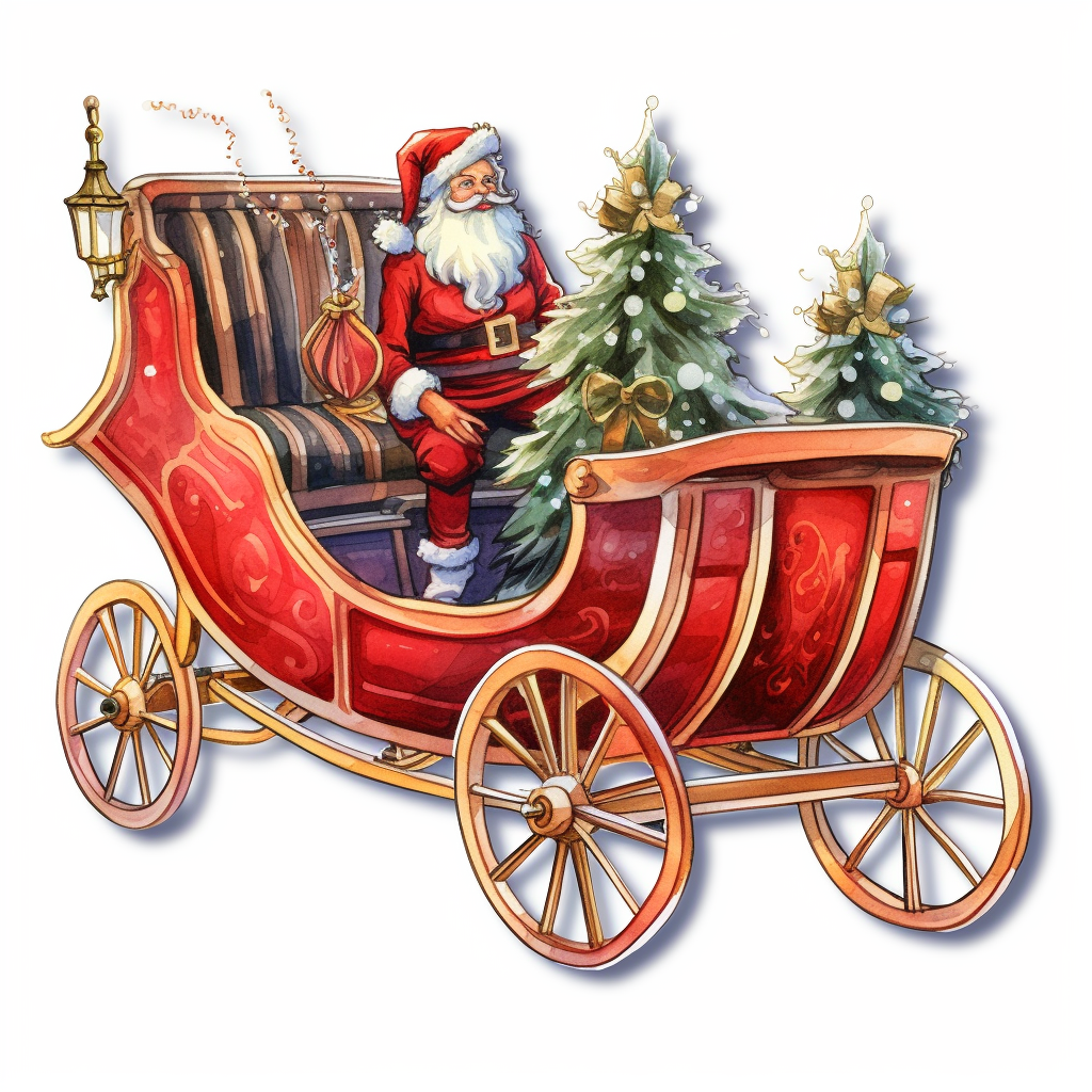 Detailed Christmas Sleigh Watercolor