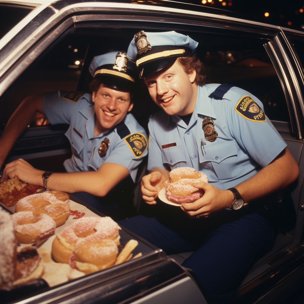 1980s New York Cops Enjoying Donuts