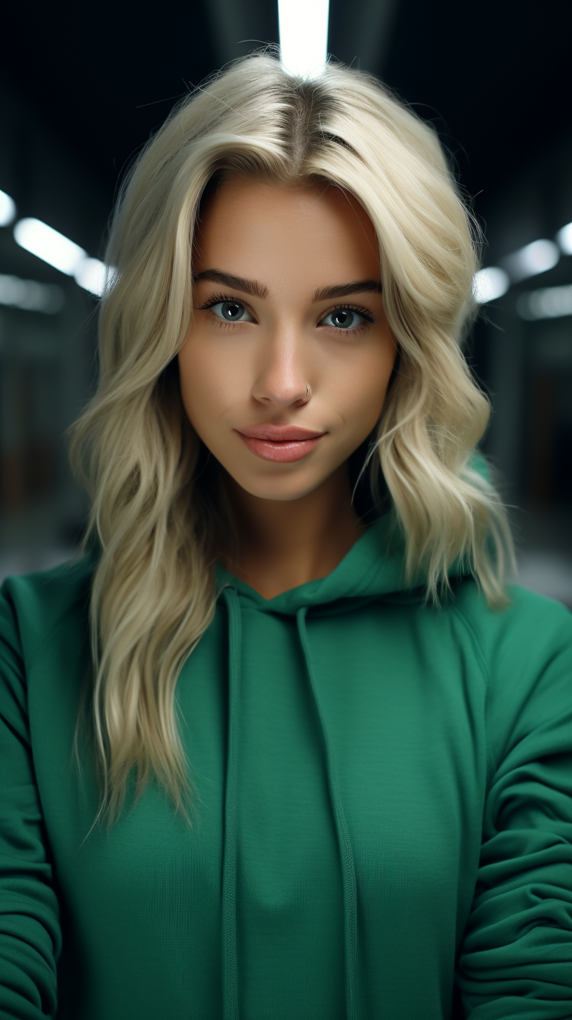 Woman in Green Hoodie Taking Selfie