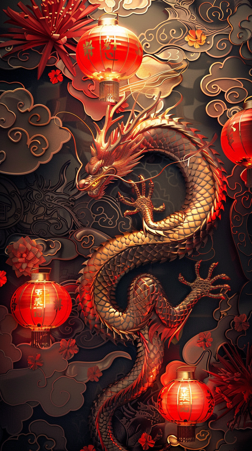 3D Chinese New Year Dragon Wallpaper Design