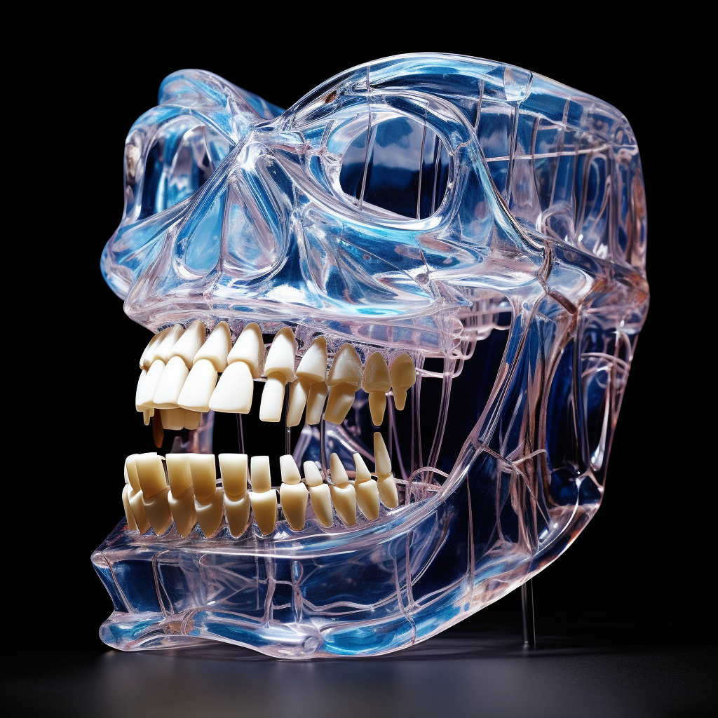 3D tooth with wired mapping and glass texture.