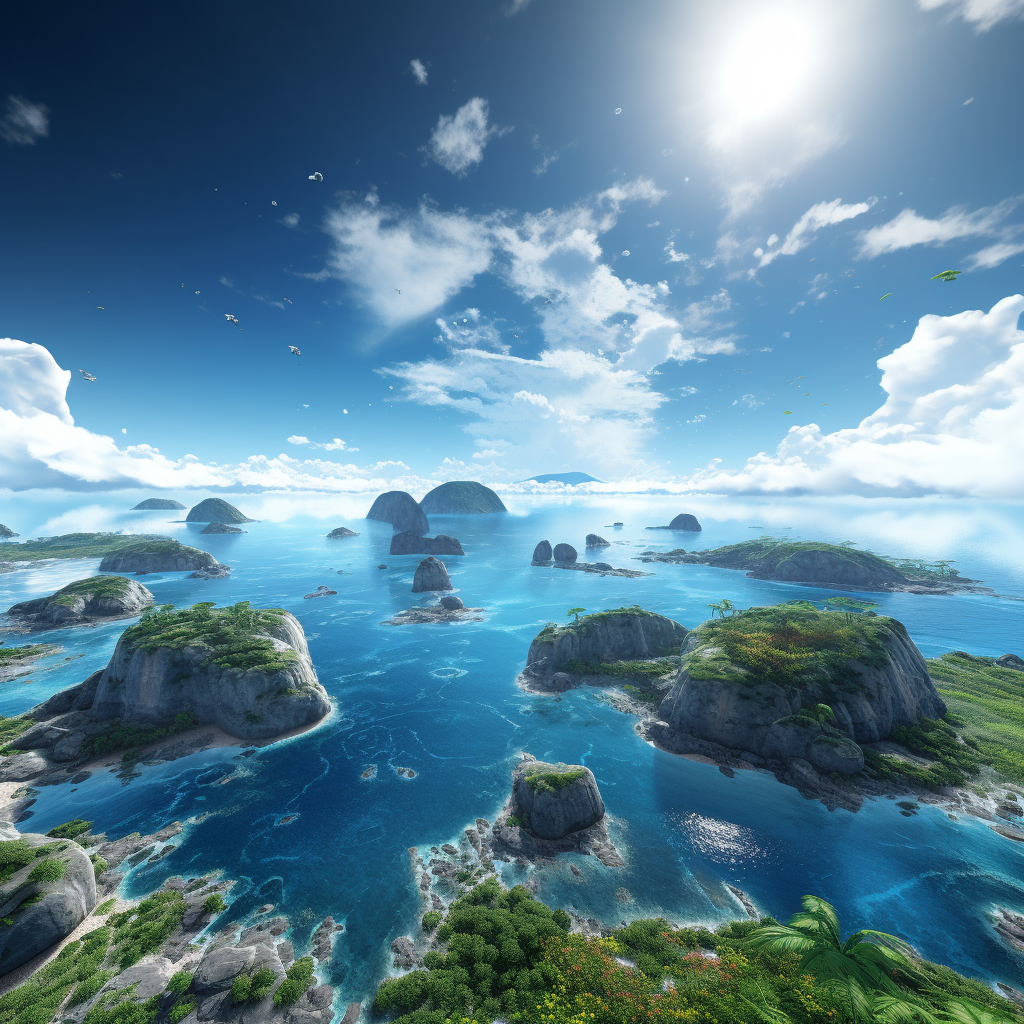 Beautiful 4K Skydome with Blue Sky, Ocean, and Islands