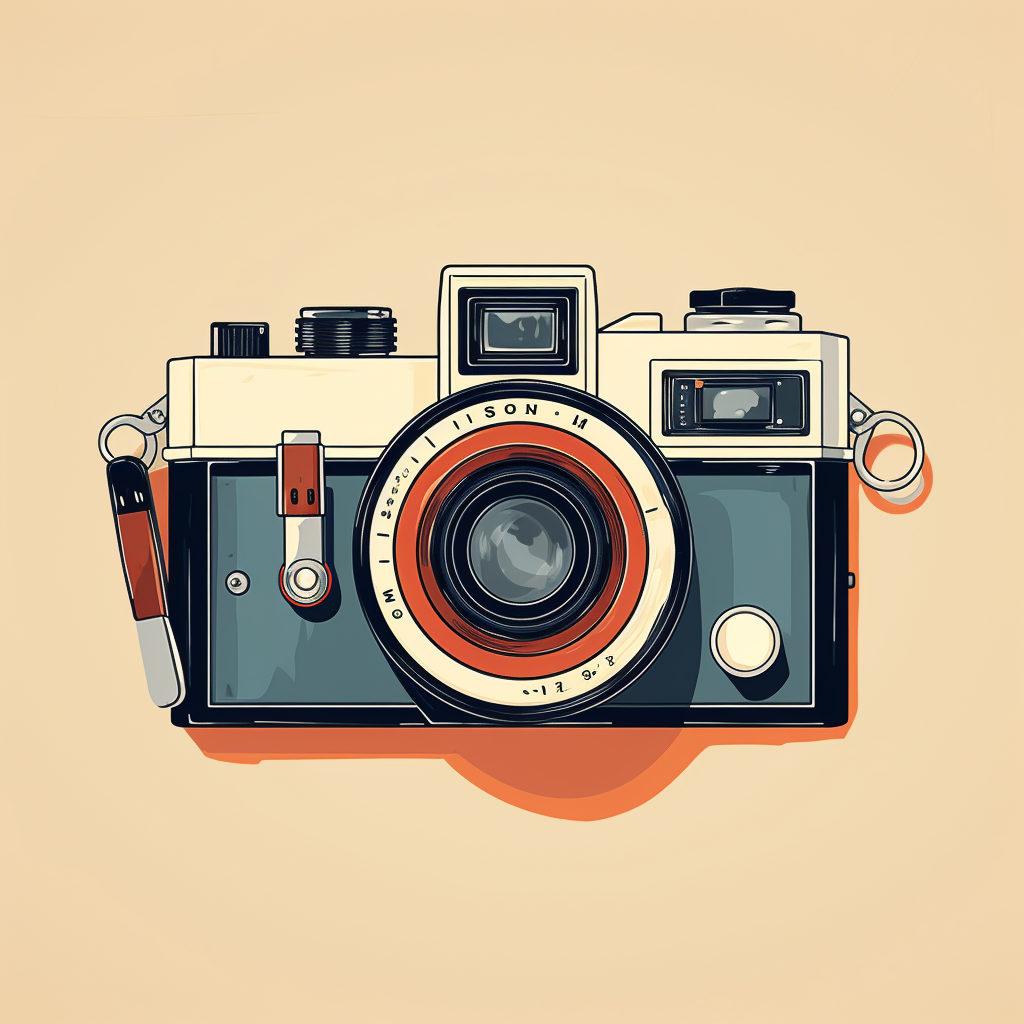 Vintage film camera in 1960s art style