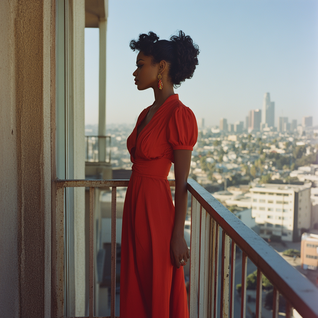 80's Black Women Model Balcony