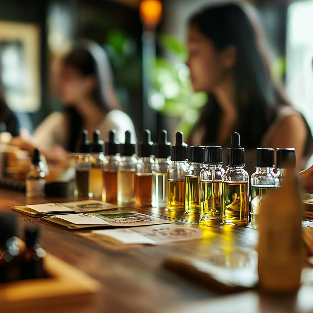 A Taiwanese perfumery class with students blending fragrances.