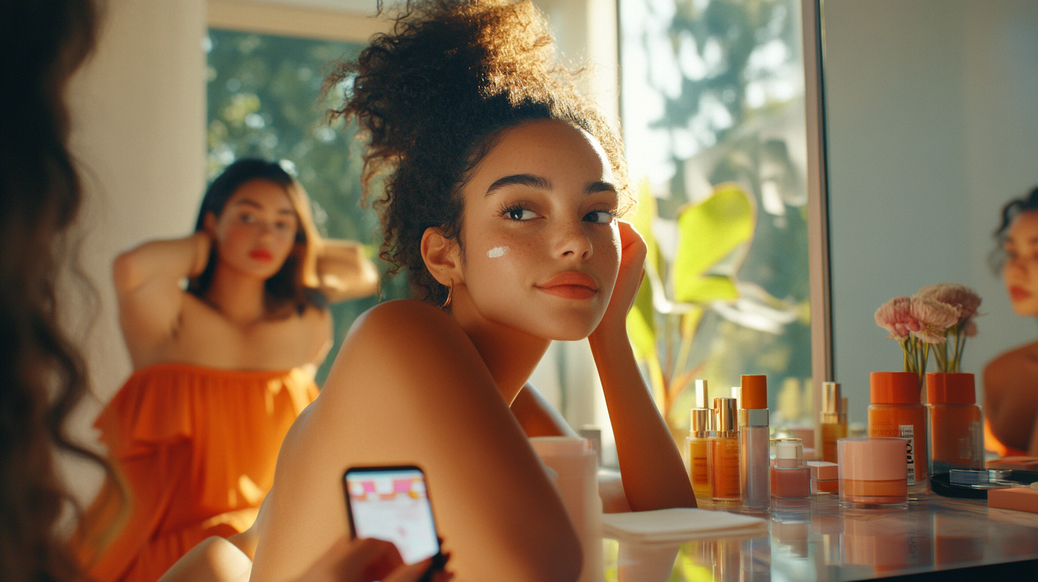 A diverse group of Gen Z doing beauty routines.