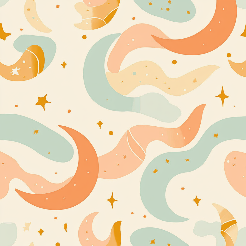 A pattern with crescent moons and stars in Korean style.