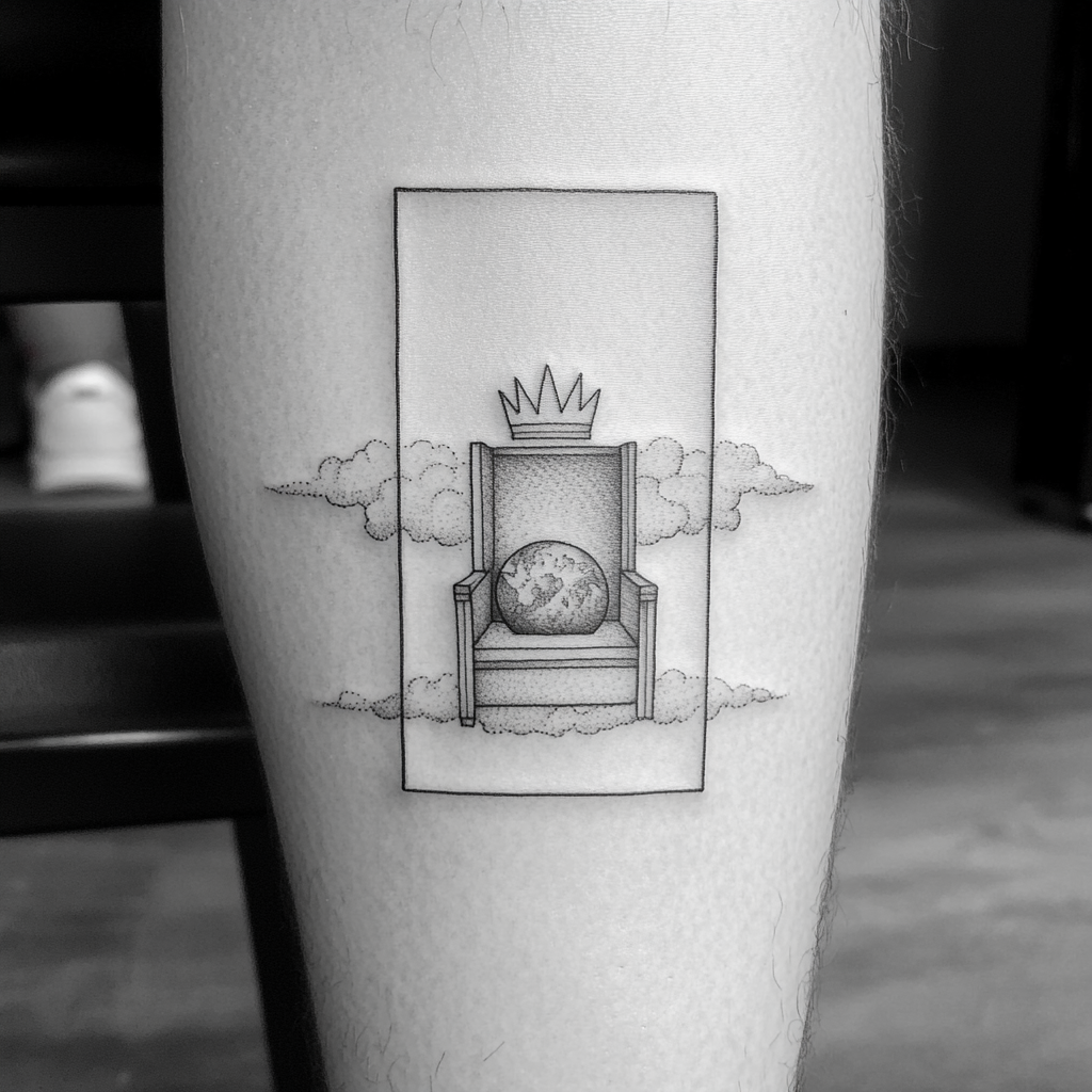 Abstract Throne Chair Tattoo with Earth and Clouds