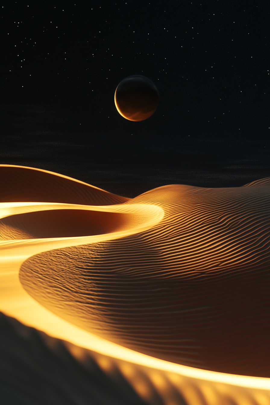 Abstract desert planet goddess luxury theme with golden structure.