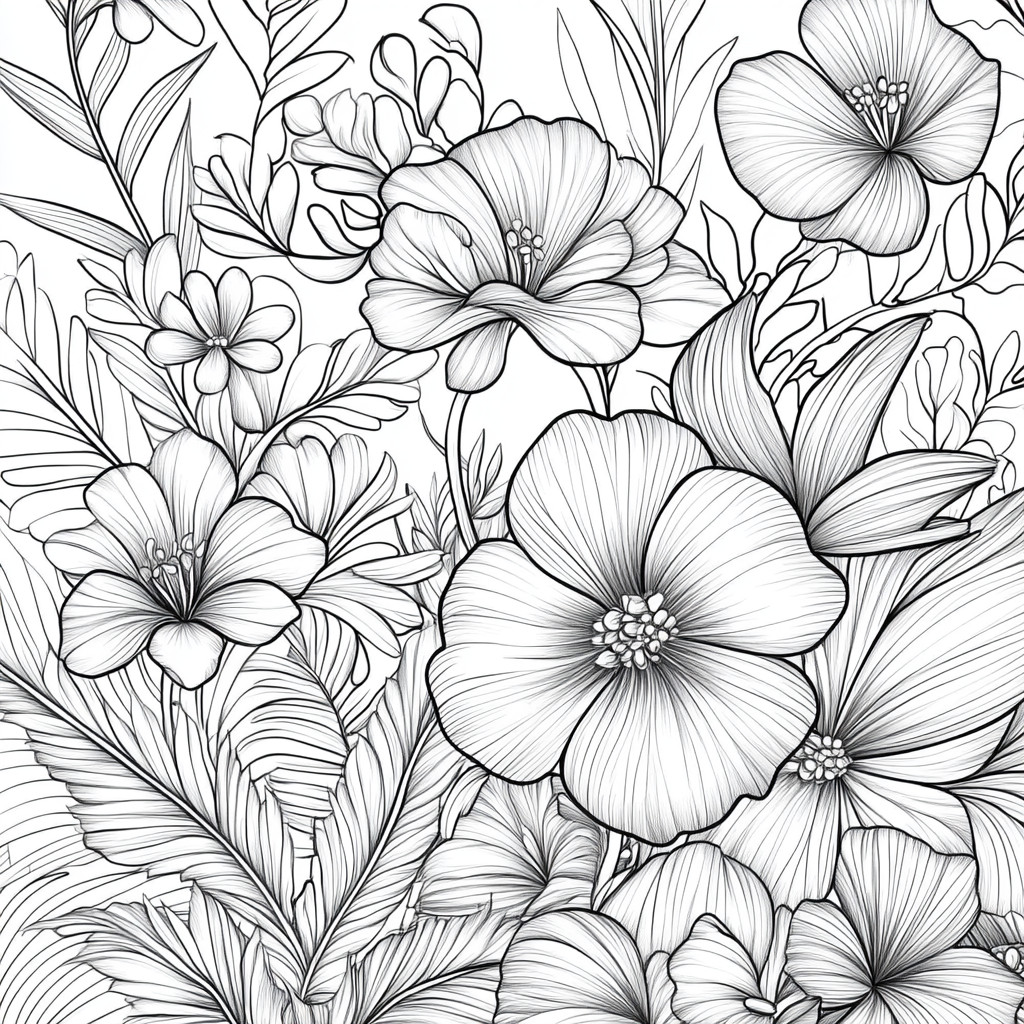 Adult coloring book with botanical theme, elegant with clean lines.