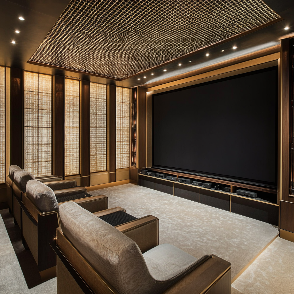 Alvar Aalto inspired home theater with contemporary detailing.