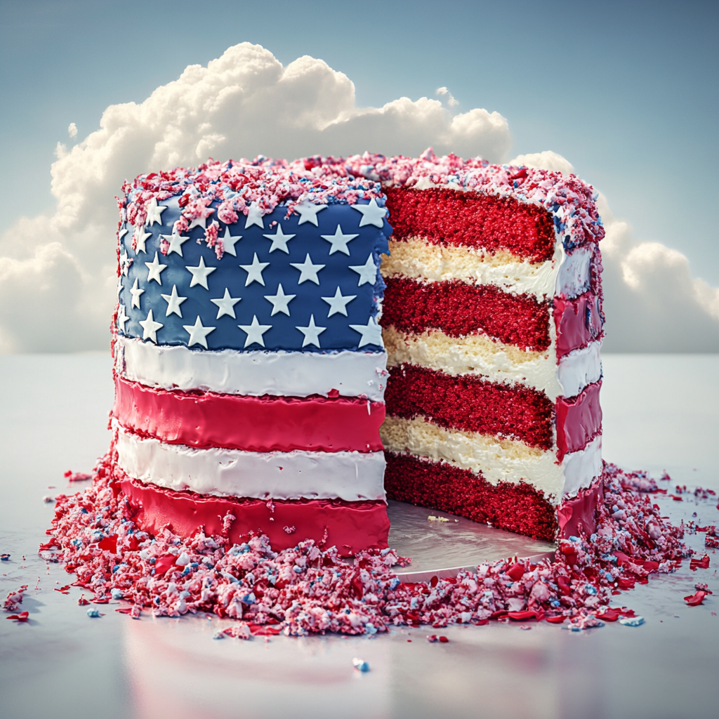 American flag cake showcasing deliciousness and increasing desire.